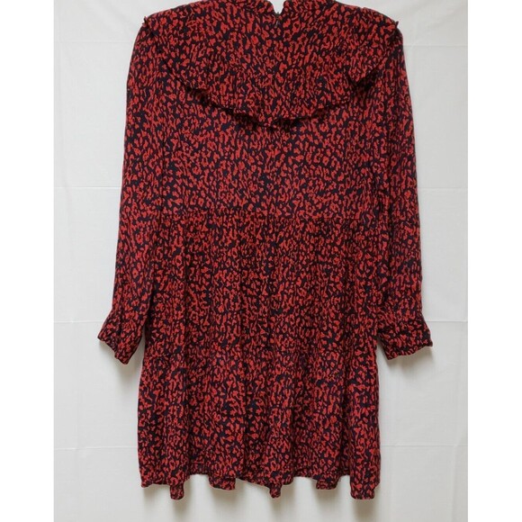 Zara Women’s Black Red Cheetah Print Flowy Long Sleeve Mini Dress S NWOT Summer - Picture 3 of 10